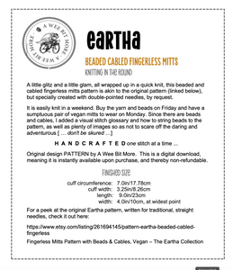 Fingerless Mittens Pattern with Beads & Cables, Vegan – The Eartha Collection