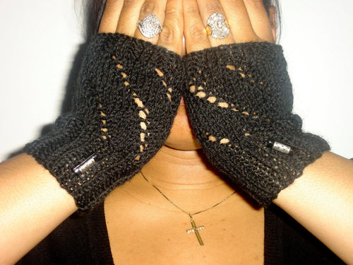 Fingerless Mittens with Bead Accent