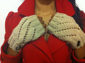 Fingerless Mitts – Lace Eyelets with Accented Cuffs