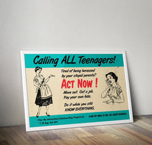 Load image into Gallery viewer, Wall Art, Vintage Greeting Card, Digital Print – Teenagers, Act Now!