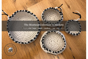Basket Storage Vegan Ecru & Black with Trim  – The Montauk Collection